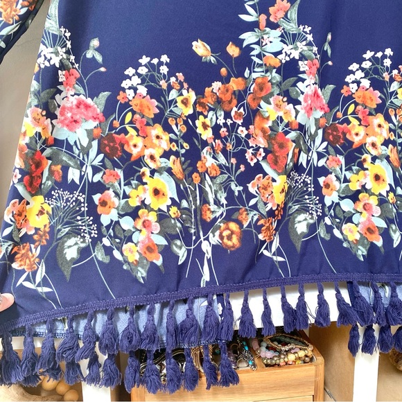 Fringe boho floral cover up W shabby chic resort vacay beach vibe - Picture 9 of 9